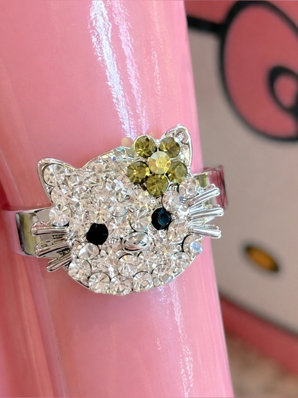 Hello Kitty Adjustable Ring with Green Flower‎